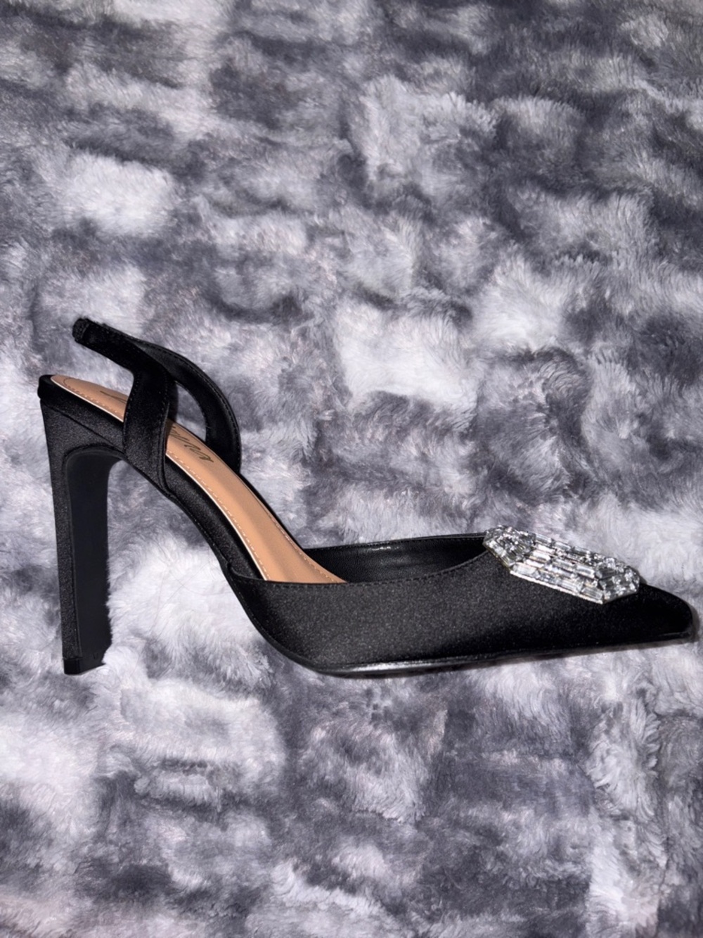 Black Crystal-Embellished Pointed Slingback Pumps